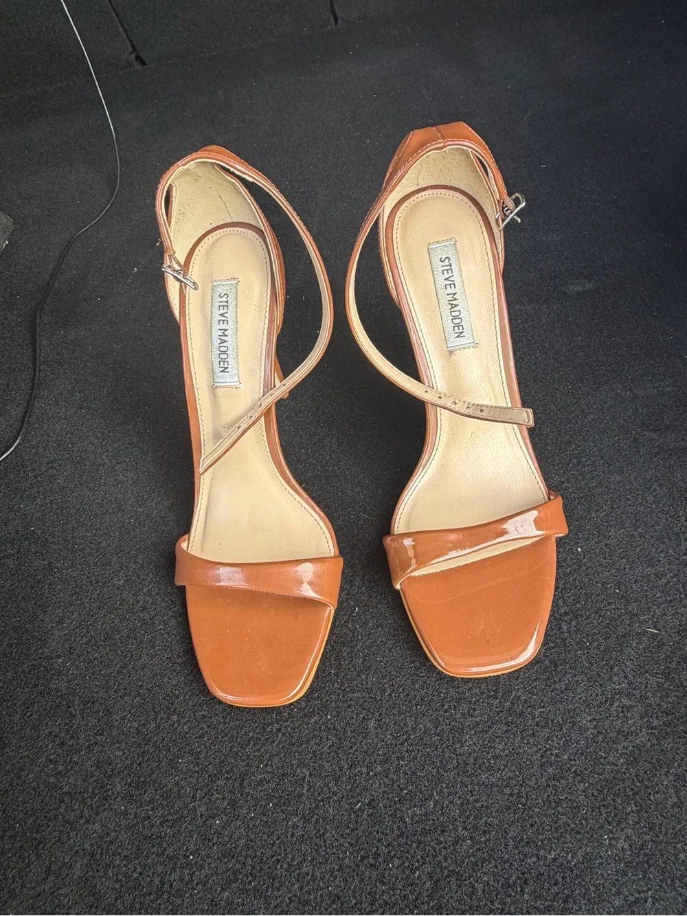 Steve Madden Patent Leather Strappy Stiletto Sandals - Orange Brown